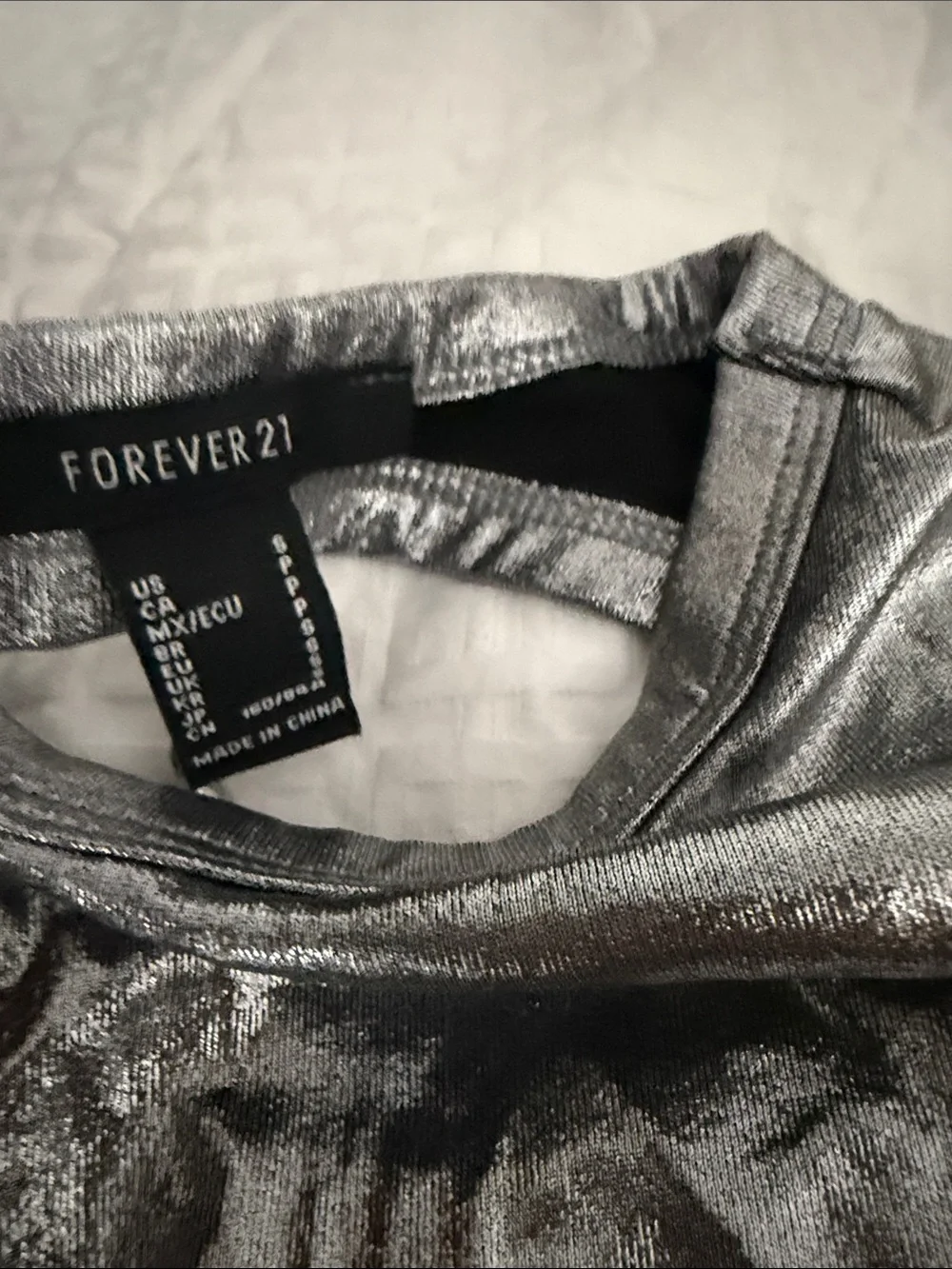 Forever 21 Metallic Silver Long-Sleeve Girls One-Piece Bodysuit